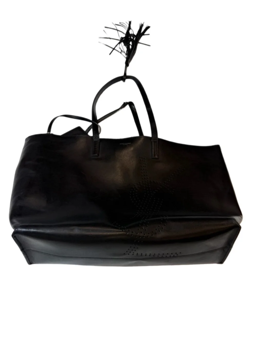 Saint Laurent Calfskin Perforated East West Shopping Tote Black Leather - Picture 1 of 16